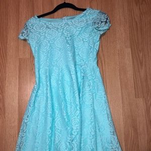 Teal Floral Lace Kids Size 14 Dress
